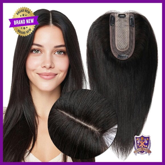 Real Human Hair Topper 14 Inch Silk Base Clip-In 150% Density